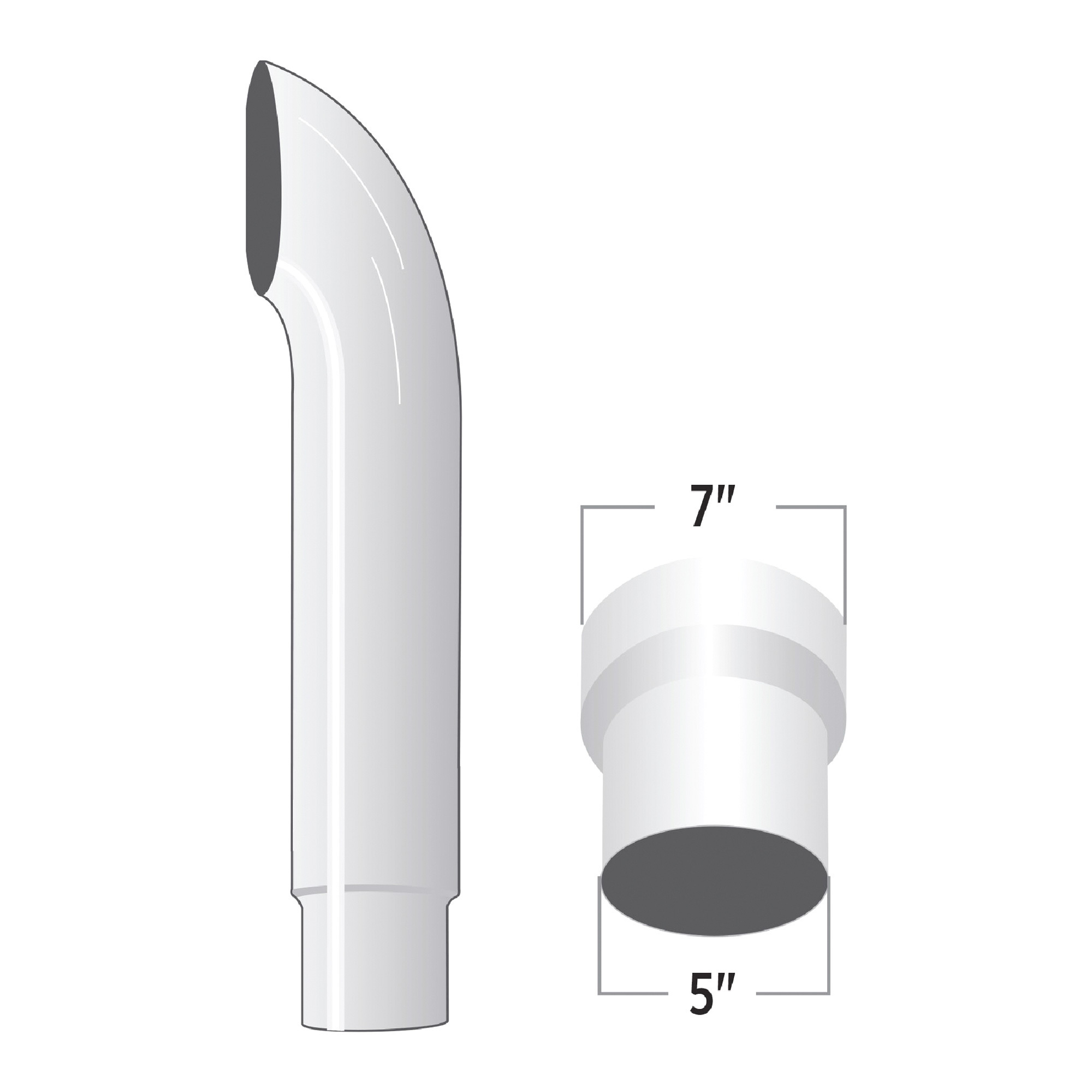 Trux Accessories 7in. - 5in. Reduced Dia. Curved Top Truck Exhaust Stack, 60in.L, Chrome, Model# TSK75-CO60